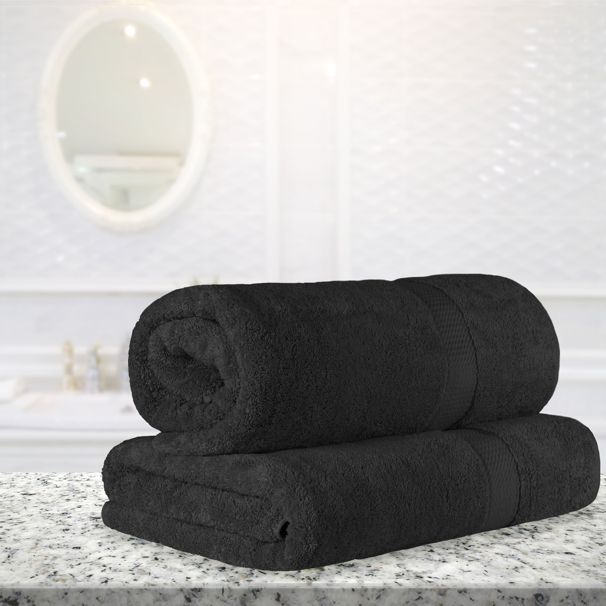 Renata 2 Piece 800 GSM Certified Egyptian Cotton Bath Sheet Set , Black