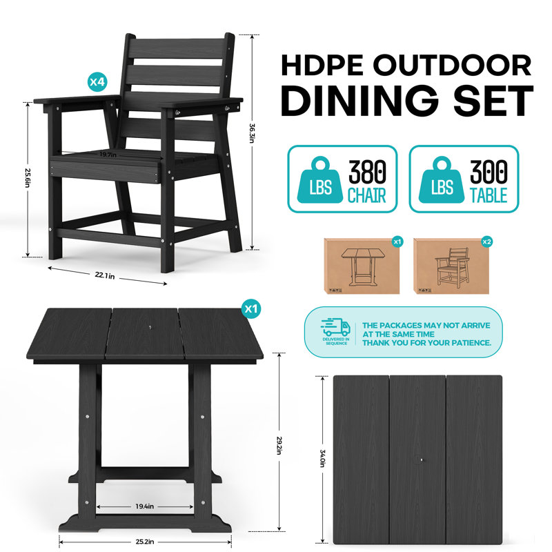 Ensemble bistro Hdpe résistant aux intempéries avec 2 chaises et une table pour le jardin et le patio Bertille, Black