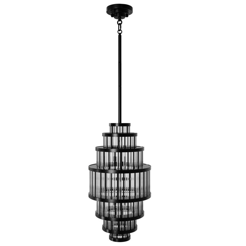 Waldorf Metal And Glass Rod Pendant, Polished Gunmetal, 13 Lights, 118" H x 12" W