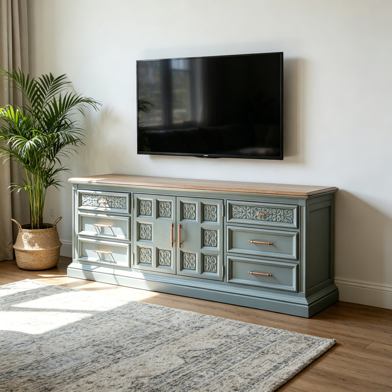 Meuble télé bleu français au design rétro