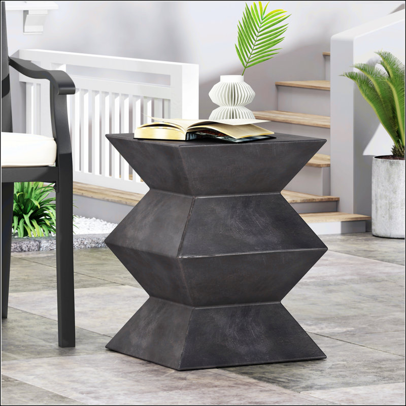 Table d'appoint d'extérieur en béton léger avec piédestal géométrique, durable et prête à l'emploi