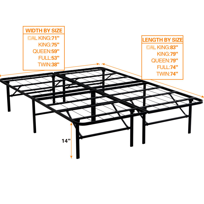 Structure de lit plateforme pliable en métal pour grand lit 14 po, robuste, facile à assembler, sans sommier, silencieux, sous rangement