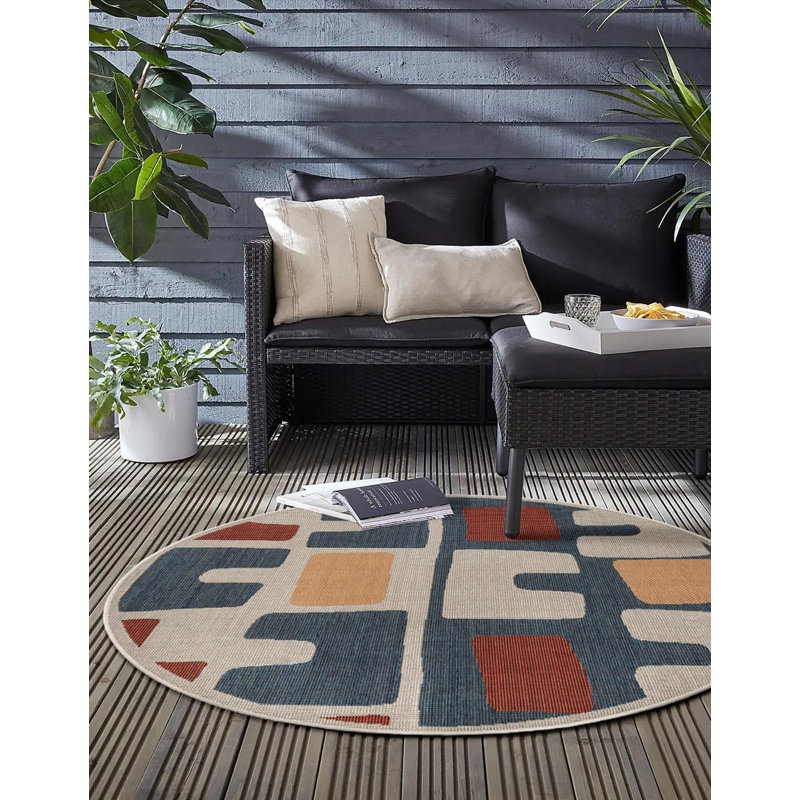 Dreson Abstract Indoor / Outdoor Rug, Round 3'3"