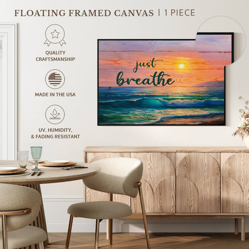 Tergel Just Breathe Sunset, H 26 po x l 39 po, Cadre flottant noir