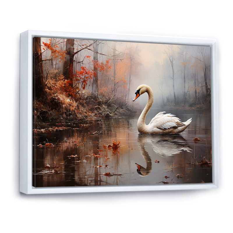 Cygne dans la brume sur toile, H 34 po x l 44 po x P 1,5 po, Cadre flottant blanc
