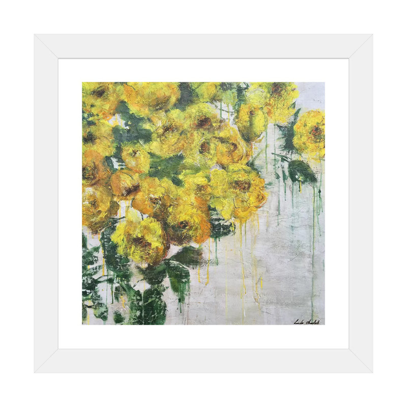 Pivoines jaunes par Linda Charles - reproduction d'art encadrée, H 16 po x l 16 po x p 1 po, Papier encadré blanc