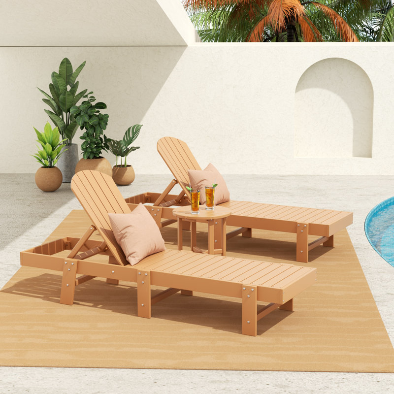 Geoff Outdoor Chaise Lounge with Table, Teak