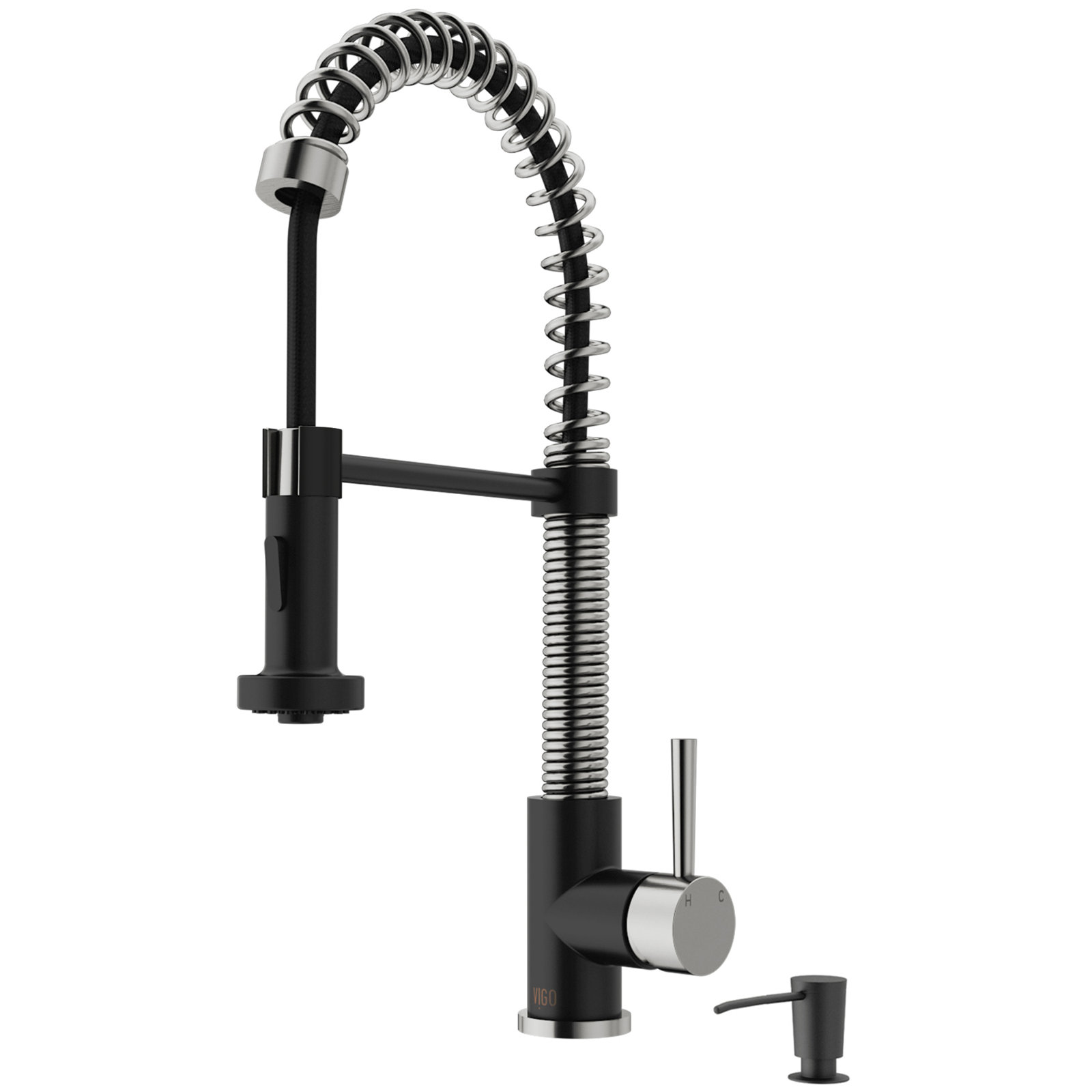 Edison 19" H 1-handle Pull-Down 2-Function Sprayer Kitchen Faucet, Stainless Steel/Matte Black, With Soap Dispenser