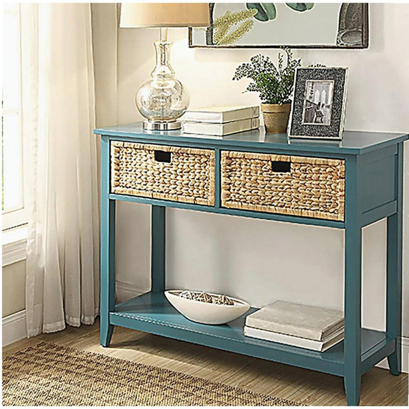 Teal Console Table with Bottom Shelf