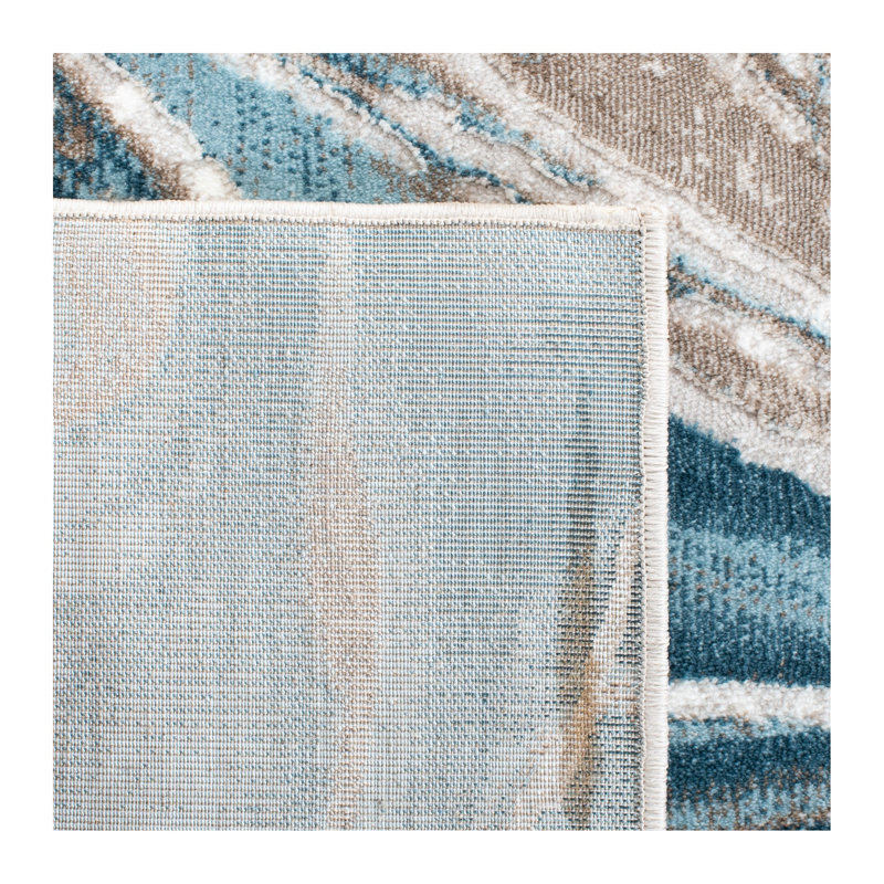 Misbah Abstract Jute/Sisal Beige/Blue Area Rug, Rectangle 3' x 5'