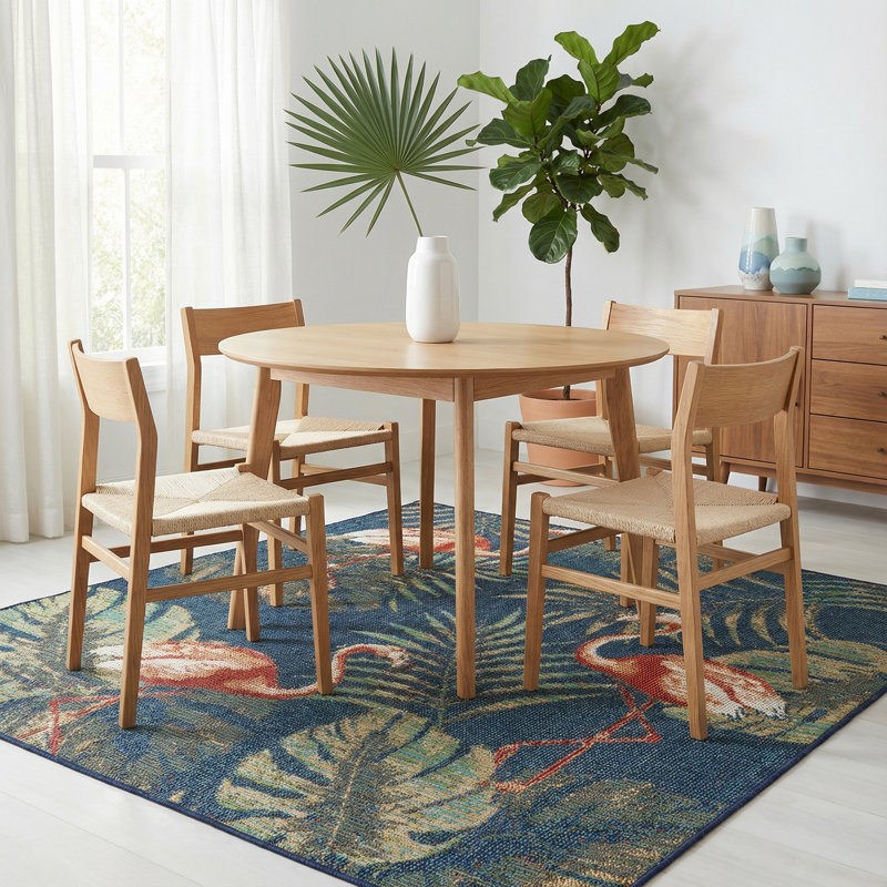 Tapis intérieur / extérieur bleu marine Rolla, Carré 5 pi 3 po