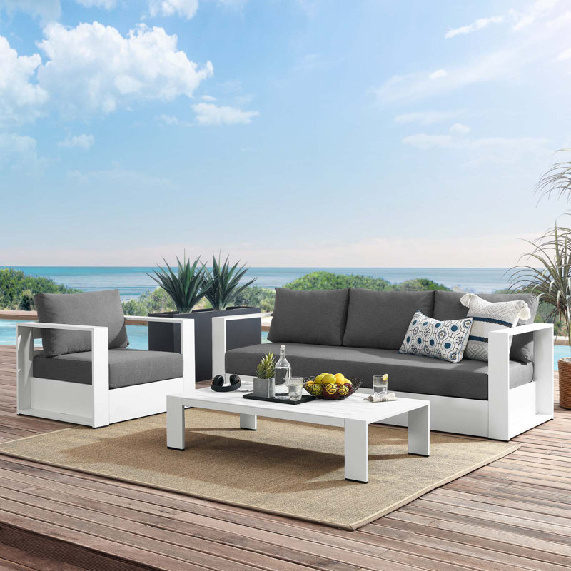Modway Tahoe Outdoor Patio Powder-Coated Aluminum 3-Piece Set, Charcoal, White