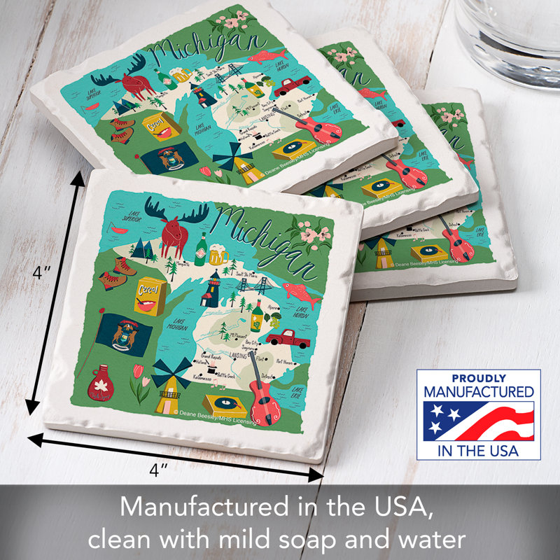 Michigan 4 Piece Tumbled Tile Coaster Set