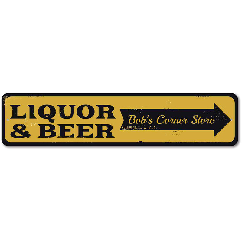 Signe en métal «Liquor & Beer», H 4 po x l 18 po x P 0,04 po