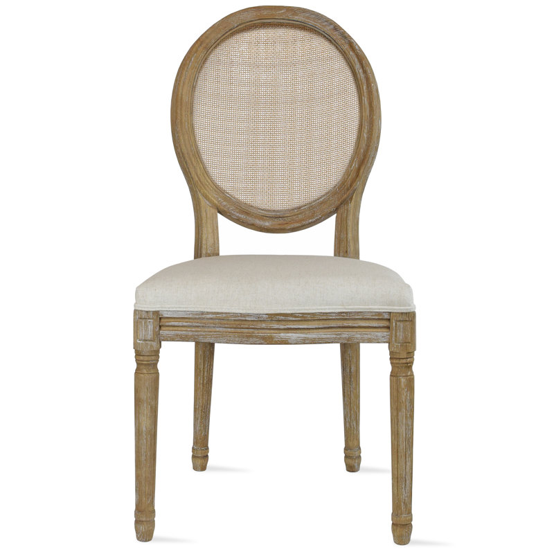 Durocher Dining Chair - Oval Rattan Back with Upholstered Seat - Farmhouse Kitchen & Dining Room Chair, Beige