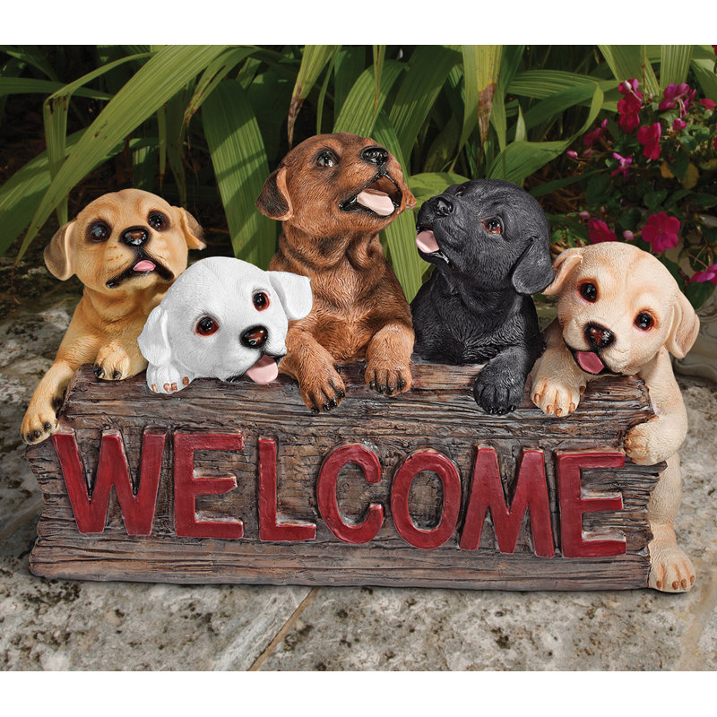 Welcome Dogs Garden Sign Statue