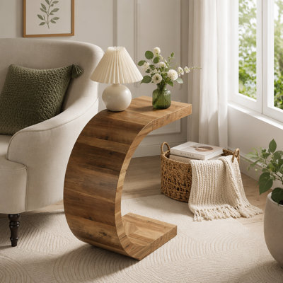 C-Shaped End Table, Wood Side Table