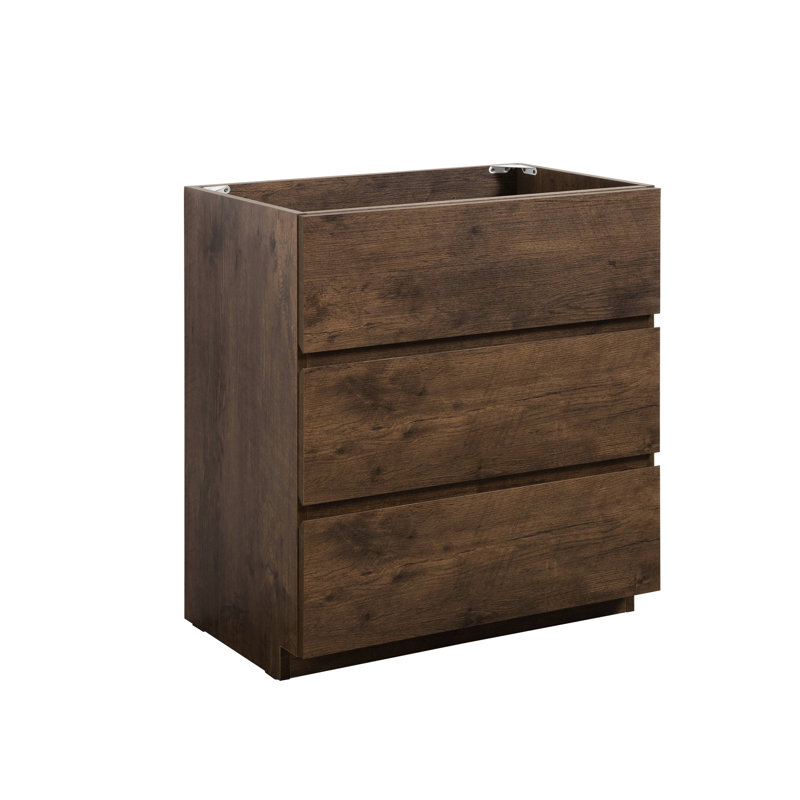 Sans unité de plancher de lavabo - noyer, 3, élégance moderne, option d'armoire silencieuse, espace de rangement maximal