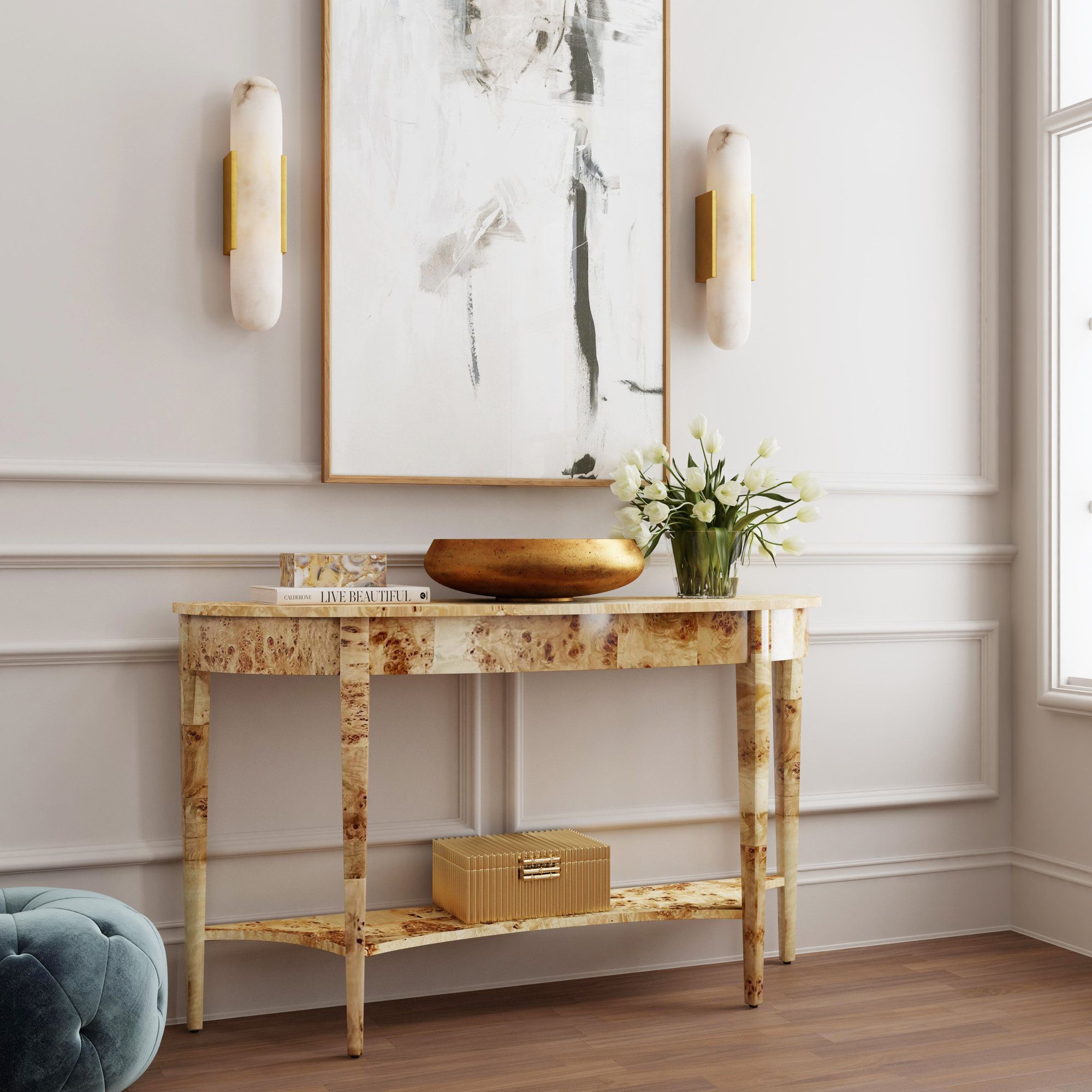 Kal 54" Console Table, Light Burl