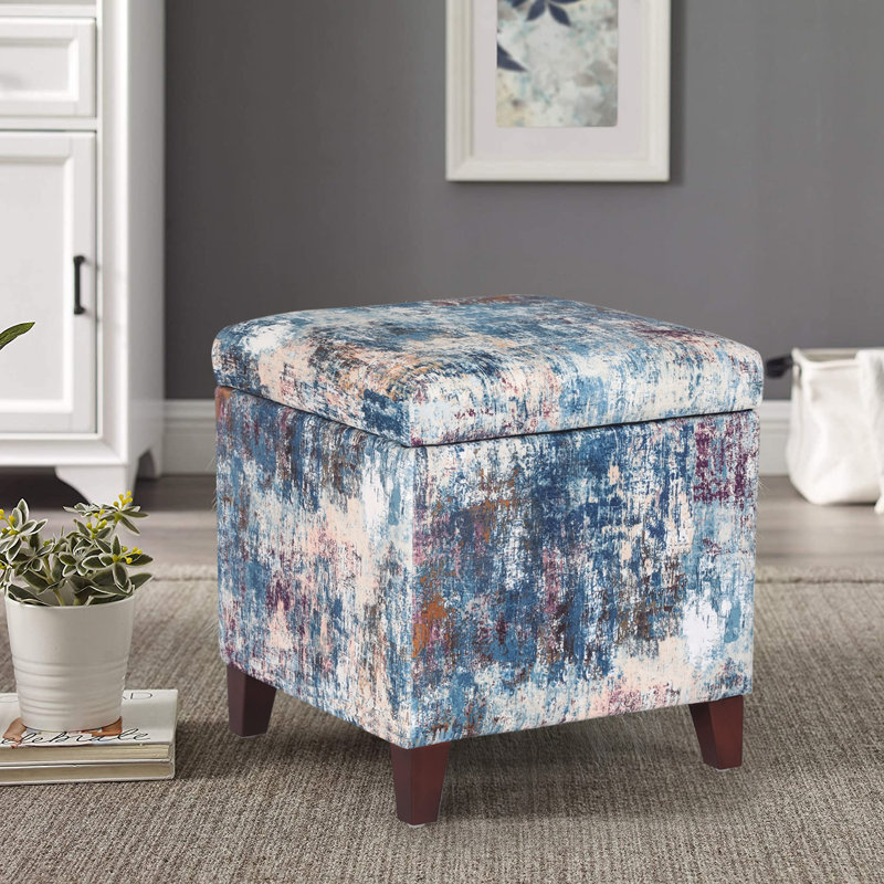 Samir Upholstered Ottoman, Brown, Abstract Color Fabric