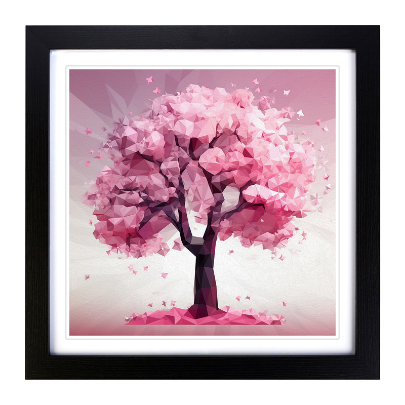 Cherry Blossom Tree Polygon - Single Picture Frame Print on Wood, Black