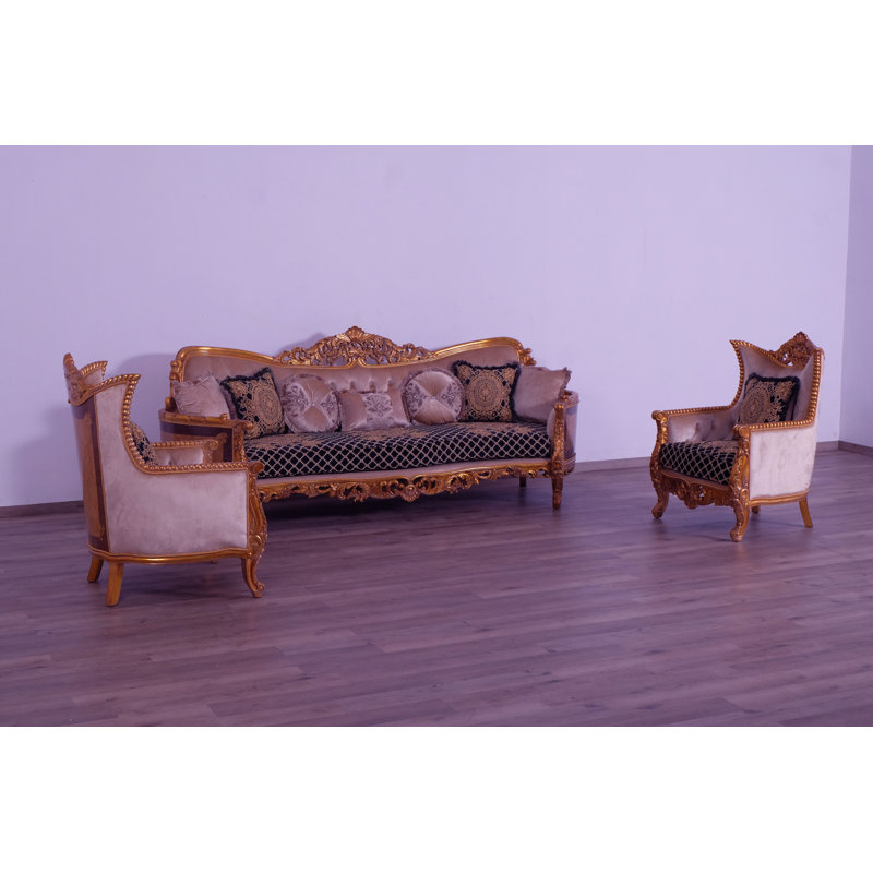 3 Piece Modigliani Ii Sofa Set Black Gold Fabric