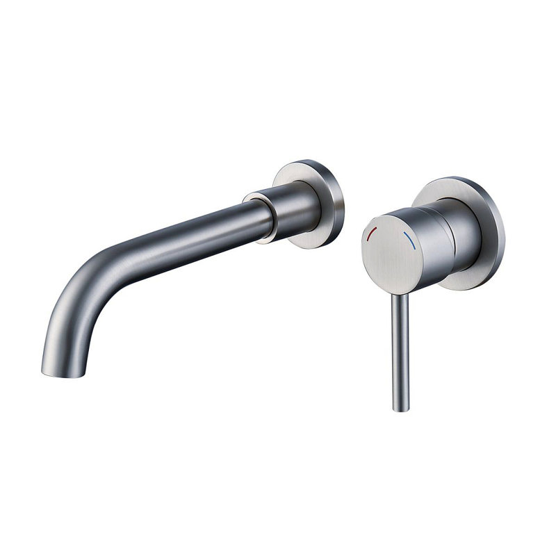 Robinet mural pour lavabo ou baignoire, robinet à poignée simple en laiton 2 trous inclus, Nickel brossé