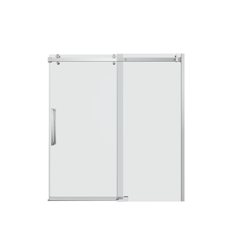 Brushed Nickel Frameless Sliding Shower Door with Clear Tempered Glass