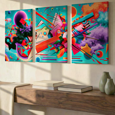 3 Pieces Exculisive Abstract Circle Landscape Large Wall Art with Warm, Modern Canvas Decor for Living Room, Bedroom, Office and Home, Ready to Hang