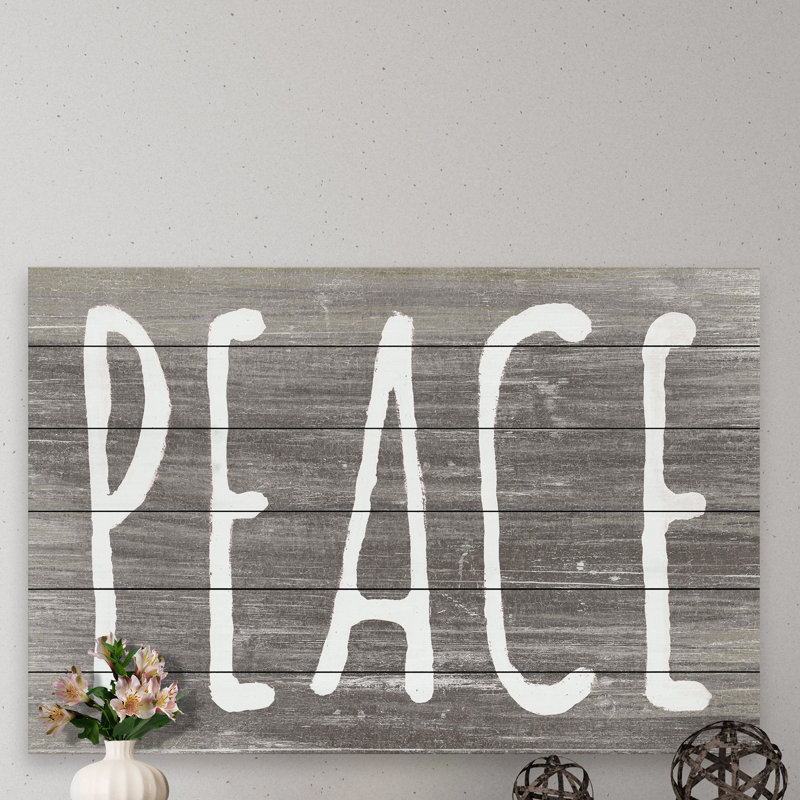 Peace II - reproduction d'art textuel sur bois, H 40 po x l 60 po x 1,5 po