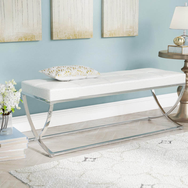 Beele Faux Leather Upholstered Bench, White