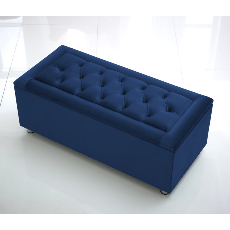 Carthel 105cm Wide Velvet Tufted Rectangle Solid Colour Ottoman with Storage, Mallard