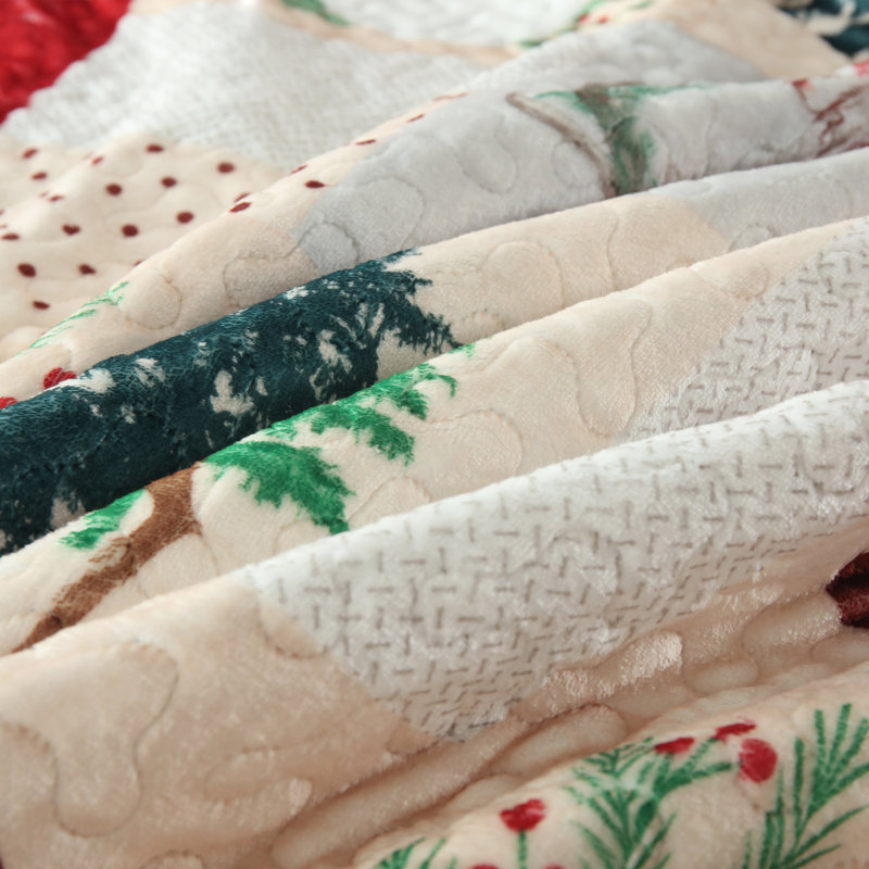 Ensemble de courtepointe de Noël en velours matelassé 3 pièces MarCileo BYV208