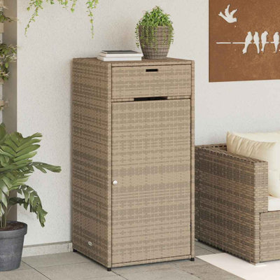 Boîte de rangement pour l'extérieur vidaXL, boîte de terrasse, rotin PE, fermeture magnétique avec tablettes pour outils et accessoires, beige 21,7 po x 21,7 po x 43,7 po