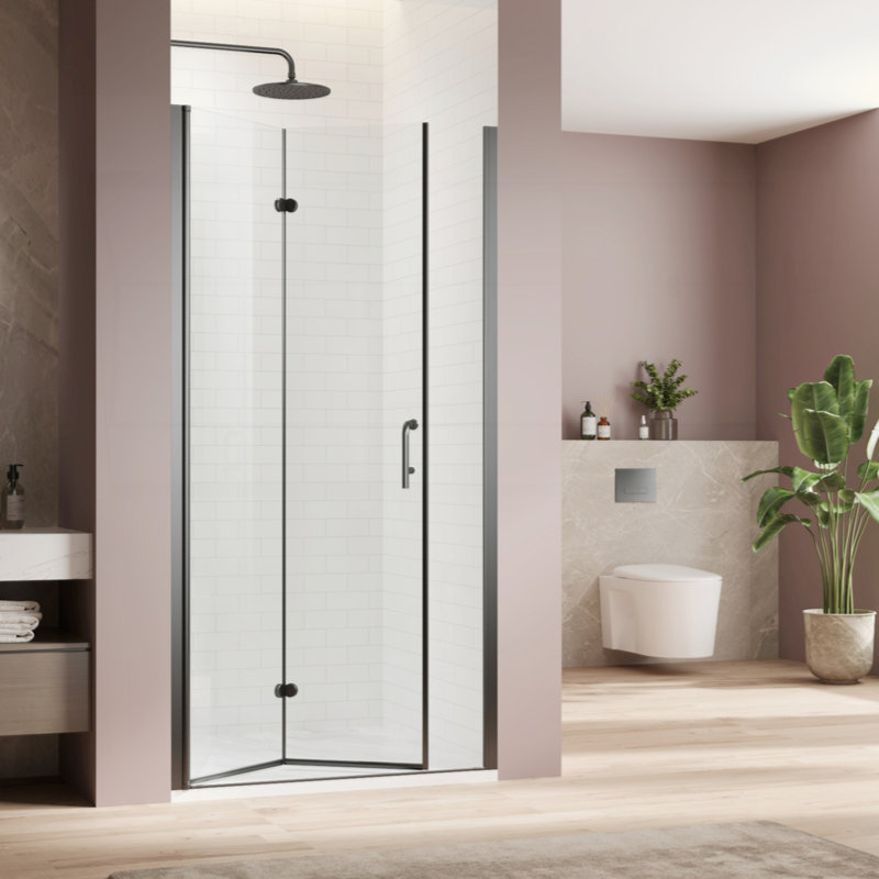Bifold Swing Double Glass Panel Shower Door 30 In.W X 72 In.H,Adjustable Frameless Shower Door With 1/4 Inch Clear Tempered Glass