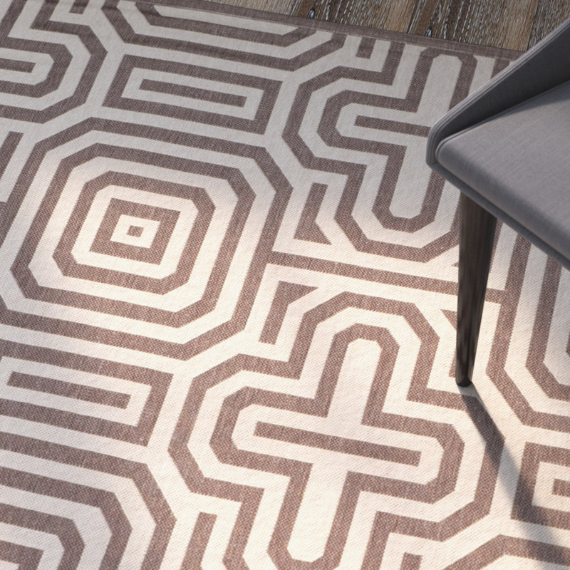 Arneshia Geometric Natural/Brown Indoor/Outdoor Area Rug, Round 5'3"