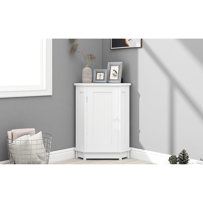 Armoire de salle de bain blanche triangulaire avec deux tablettes réglables pour garde-manger et couloir, Blanc