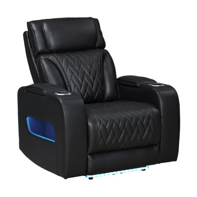 Jasi Power Reclining Chair With LED, Storage, USB Ports, Black Leather Aire