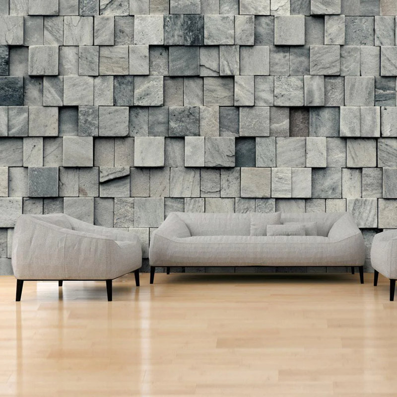 Murale abstraite cubes de pierre empilés, L 82 po x l 118 po
