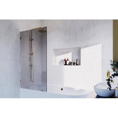 Ursa 34 in. x 58.25 in. Frameless Gray Tinted Single Fixed Bath Panel