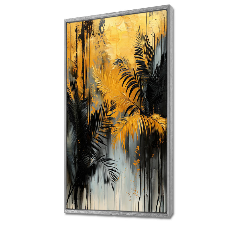 Colombe de Colomb minimalisme symphonie tropicale dorée IV - fougères grand art mural, H 60 po x l 28 po, Impression encadrée