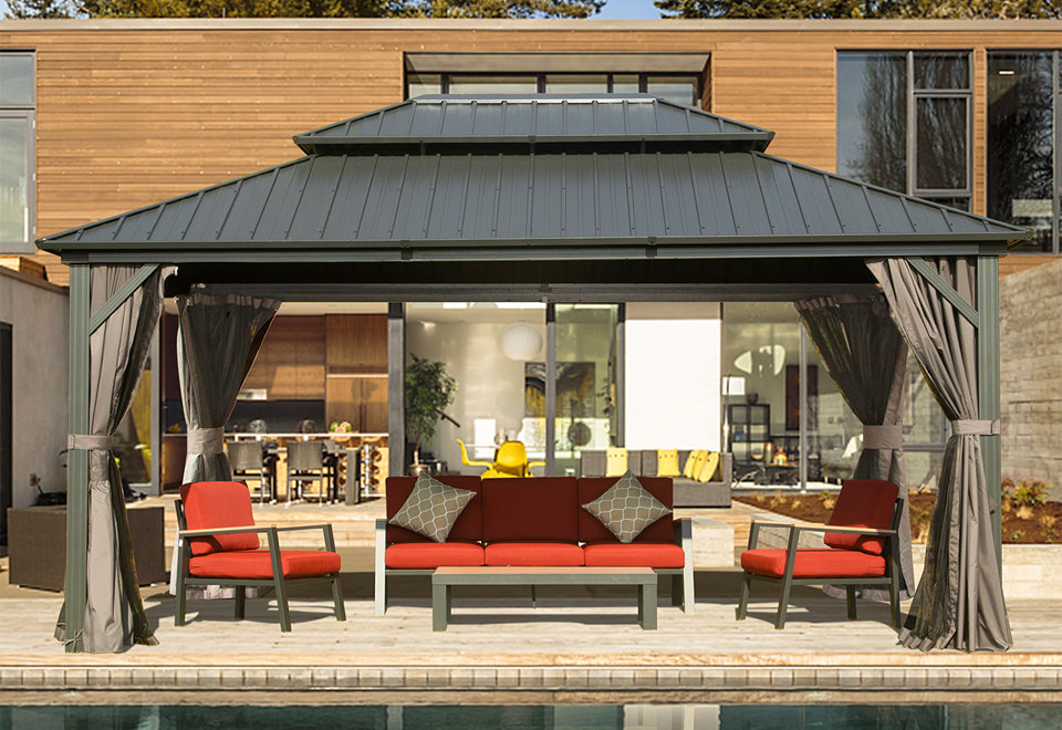 Spacious Galvanized Gazebo 14x10Ft.