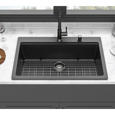 Lavabo de bureau encastrable 33 x 22 - Quartz composite de quartz noir, durable et élégant