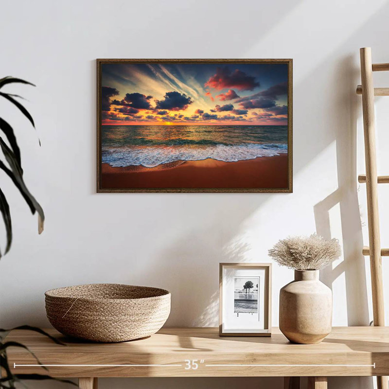 Coucher de soleil d'été, 19 po x 13 po, Cadre flottant noyer