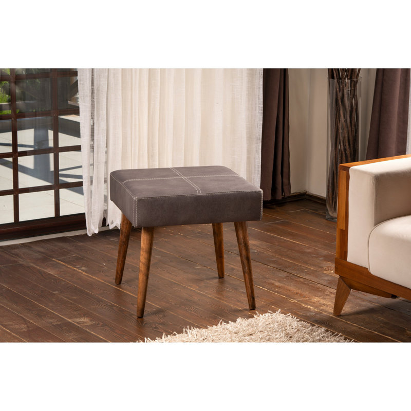 Modern Anthracite Pouffe with Beech Wood Frame, 18.1 x 17.3 x 18.1 inches | 100% PU Leather, 32 DNS Foam for Comfort | Easy Clean Fabric, Rustic Scandinavian Design | Perfect for Living Room & Bedroom Decor