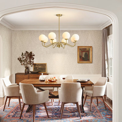 Stringham 8-Light Mid-Century Modern Brass Chandelier for Dining Room & Living Room