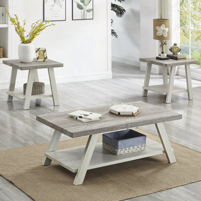 Athens Contemporary 3-Piece Wood Shelf Coffee Table Set