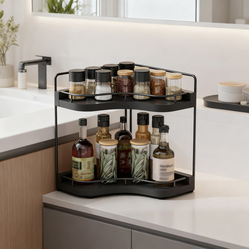 Organisateur de comptoir de salle de bain à 2 niveaux avec trous de vis intégrés, tablette de meuble-lavabo en bois sécuritaire et stable pour les essentiels de maquillage et de soins de la peau, rangement de comptoir de salle de bain peu encombrant