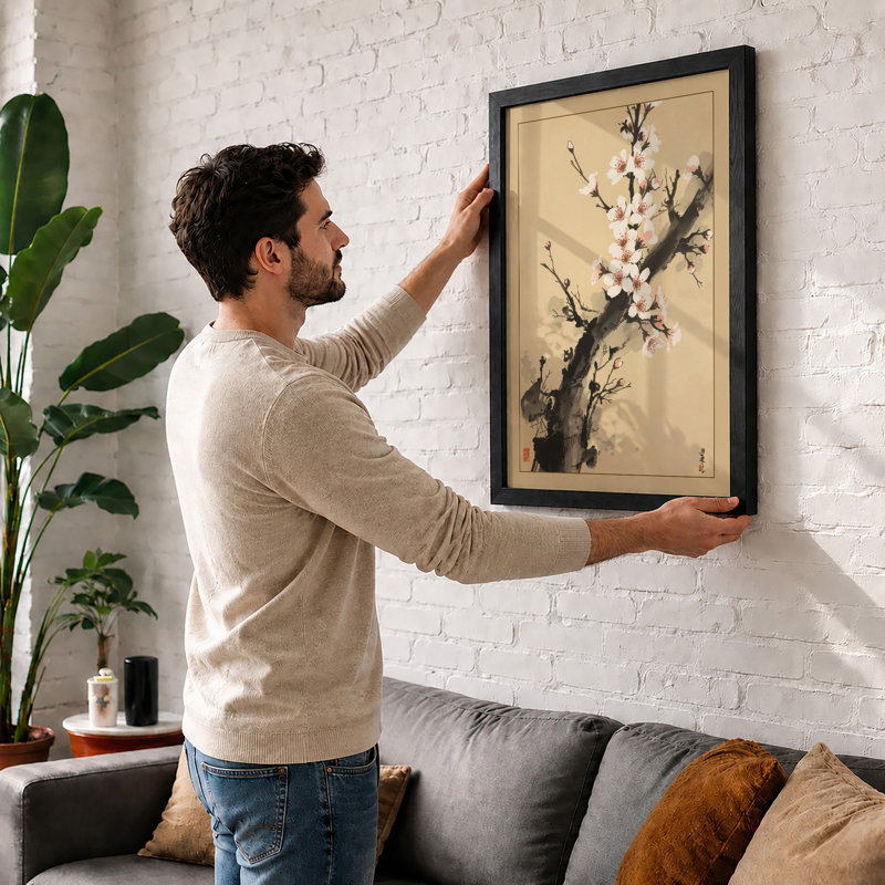 Moonlit Blossoms Japandi - Framed Print, A1 - 84.1 x 59.4 cm, White
