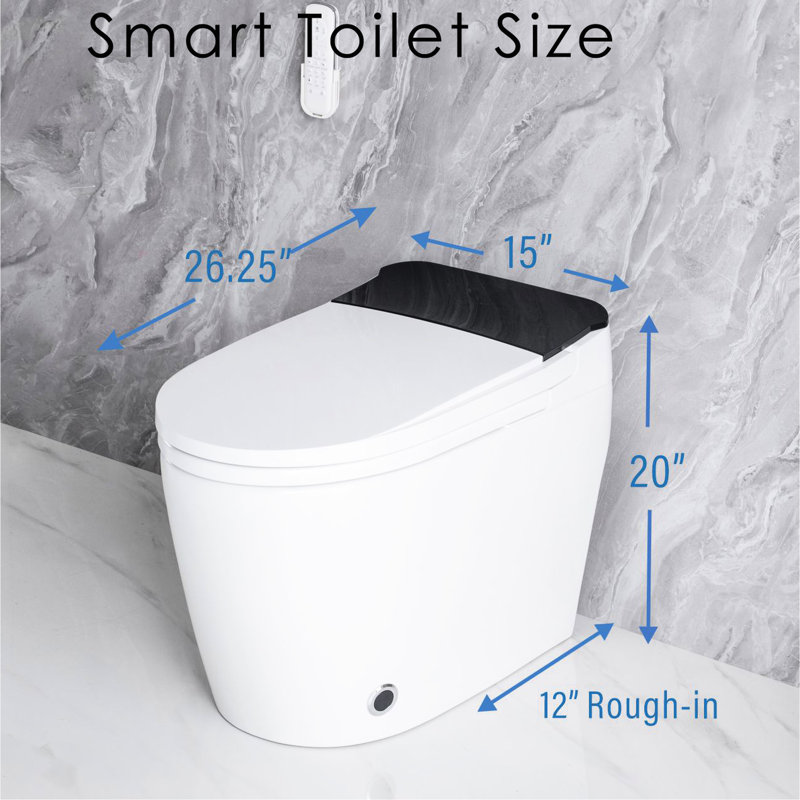 Toilette intelligente allongée avec bidet, fonctions automatiques, siège chauffant, bouton latéral - option eau élégante pour la salle de bain, capteur de pied